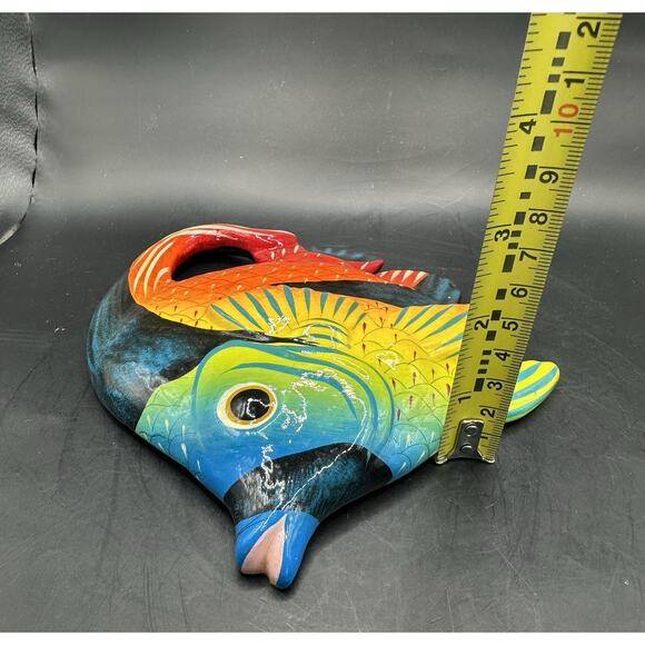 Mexican Hand Painted Ceramic Fish Wall Decor Signed J M M Folk Art 7 Inches - Picture 8 of 8